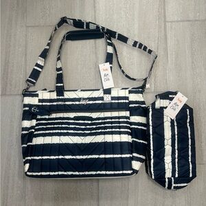 New set of 2: Lug Navy & White Bumper Cosmetic Case and Carryall Paddle Tote